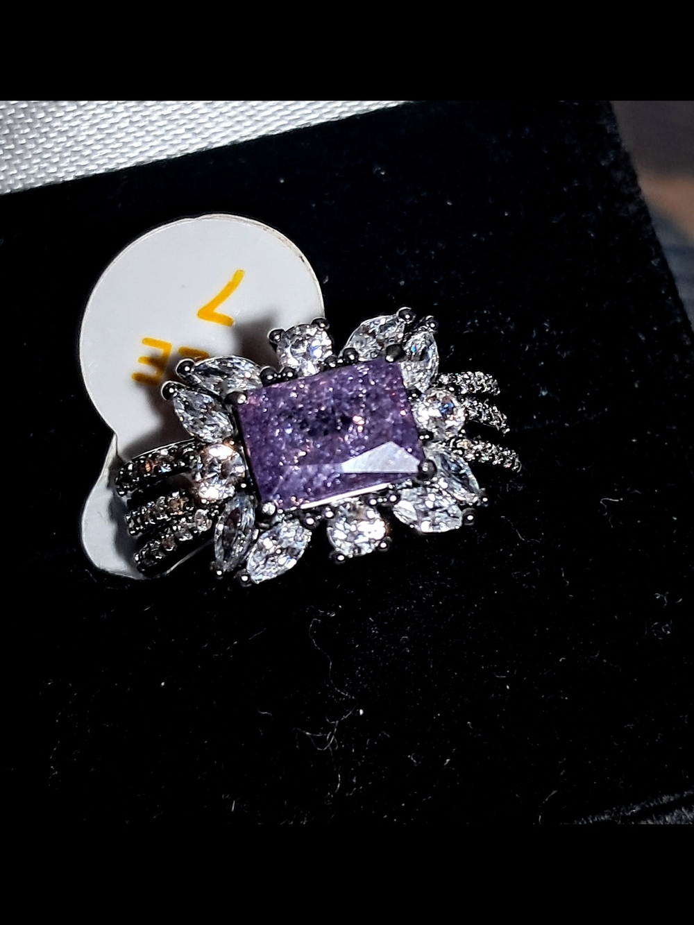NWT Bomb Party Purple Ice Rhodium Plated Ring, Size 7